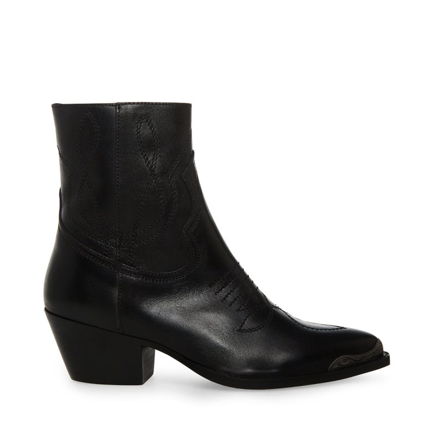 Black Steve Madden son Leather Women\'s Ankle Boots | PH 5392HWG